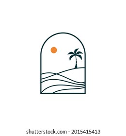 simple beautiful beach landscape logo design vector illustration	