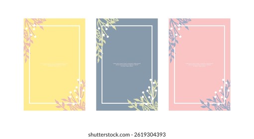 Simple beautiful floral frame background in pink yellow blue pastel color with blank space for print cards poster invitation page journal notes layout template