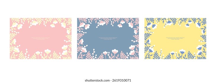 Fondo floral hermoso simple del marco en color pastel azul amarillo rosado con el espacio en blanco para las tarjetas de la impresión Plantilla del diseño de las notas del diario de la página de la invitación del cartel