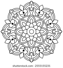 simple and beautiful floral mandala design for coloring book page, creative mandala art

