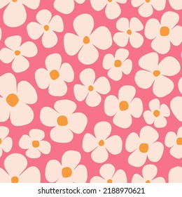 Simple and beautiful floral pattern. Vector texture with hand drawn flowers. Decorative background in retro style