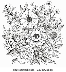 simple beautiful Flower bouquet coloring