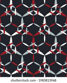 simple beautiful geometric seamless pattern. overlapping gray, white, burgundy segments are grouped and lined up against a dark background. vector