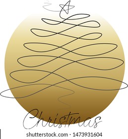 Simple but beautiful gold background black christmas tree, vector line art