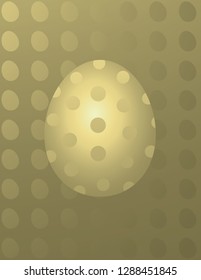 Simple beautiful golden egg. Single shiny and pure abstract decorative egg shape object in front of simple golden egg pattern wall.