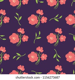 Simple beautiful hand-drawn flowers. Vector seamless pattern.