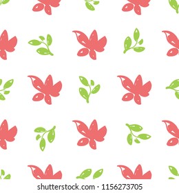 Simple beautiful hand-drawn flowers. Vector seamless pattern.