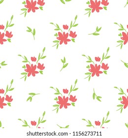 Simple beautiful hand-drawn flowers. Vector seamless pattern.