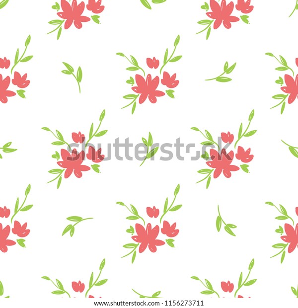 Simple Beautiful Handdrawn Flowers Vector Seamless Stock