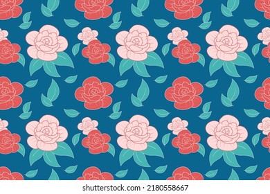 Simple beautiful hand-drawn rose. Vector seamless patterns. Red color. Endless texture can be used for printing onto fabric and paper or scrap booking. Valentines day background for invitation.