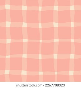 Simple and beautiful monochrome lines seamless pattern. Vector classic checkered texture in retro style. Hand drawn thin and thick wavy lines background.