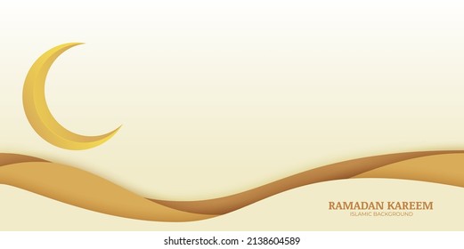 simple and beautiful ramadan kareem cream banner with moon and sand