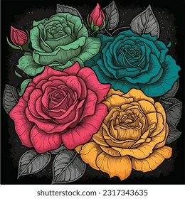 simple beautiful rose flowers coloring Vector