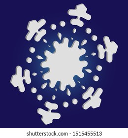 Simple, beautiful snowflake on blue background.  Clean concept with expressive forms and colors. Vector illustration - art. White luxury isolated 3d silhouette of frosty christmas symbol.
