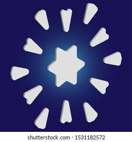 Simple, beautiful snowflake on blue background.  Vector illustration - art. Cool concept with expressive forms and colors. White luxury isolated 3d silhouette of frosty christmas symbol.
