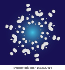 Simple, beautiful snowflake on blue background.  Effective concept with expressive forms and colors. Vector illustration - pattern. White luxury isolated 3d silhouette of frosty christmas symbol.