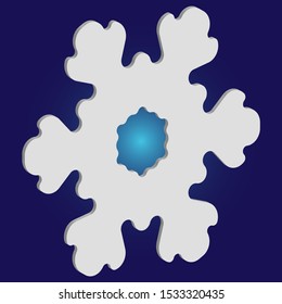 Simple, beautiful snowflake on blue background.  Vector illustration - wallpaper. Clean concept with expressive forms and colors. White luxury isolated 3d silhouette of frosty christmas symbol.