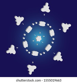 Simple, beautiful snowflake on blue background.  Minimal concept with expressive forms and colors. Vector illustration - wallpaper. White luxury isolated 3d silhouette of frosty christmas symbol.