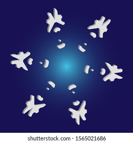 Simple, beautiful snowflake on blue background.  Vector illustration - poster. Cool concept with expressive forms and colors. White luxury isolated 3d silhouette of frosty christmas symbol.