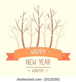 Simple and beautiful winter card with trees without leaves with place for text