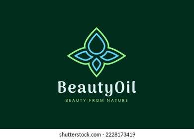 Simple Beauty care logo with oil droplet and leaf shape
