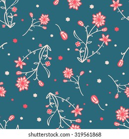 Simple and beauty flower seamless pattern. Vector illustration good for textile and paper wrapping print. Can be copied without any seams. Abstract floral hand-drawn background. 