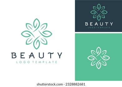 Einfaches Beauty-Mandala-Blätterblatt, grünes Blumenblatt, luxuriöses natürliches Blumenmuster für das Design des Bio-Cosmetic-Nutrition-Logos