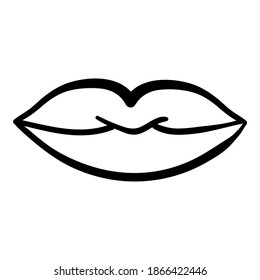 simple beauty smile lips lineart icon vector illustration with doodle hand drawn style
