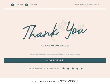 simple beauty thank you card a5 size with flower background decoration template print