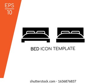 Simple Bed Icon with Black Style Isolated on White Background. Design in Couple Image Vector. Suitable for Bedroom Symbol.