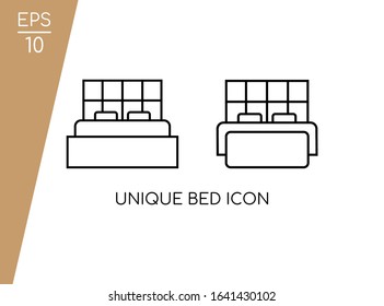 Simple Bed Icon Collection with Line Style Isolated on White Background. Consist of Two Lovely Bed Icon Vector Image