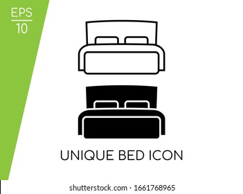 Simple Bed Icon Set with Black Style Isolated on White Background. Design in Two Image Vector. Suitable for Bedroom Symbol.