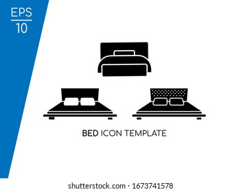 Simple Bed Icon Set with Black Style Isolated on White Background. Design in Three Image Vector. Suitable for Bedroom Symbol.