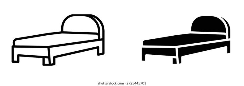 Iconos simples de la cama en blanco y negro para el uso del diseño, sistema del icono de la cama. Muebles de cama de línea y glifo. Conjunto de iconos de sofá, colección de iconos de vector plano de cama
