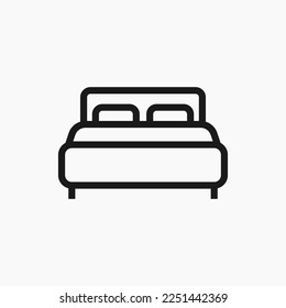 Simple bed line icon. Minimal style double bed symbol.