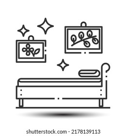 Simple bed outline icon, sleeping and rest concept, 128x128 pixel perfect on the white background