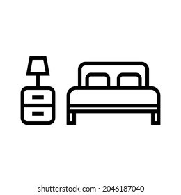 Simple Bed And Table Lamp Vector Icon Illustration On White Background