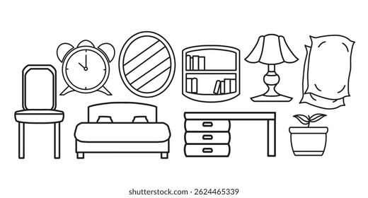 coleção de ícones de quarto simples. formato vetorial de contorno minimalista. logotipos, adesivos, mercadorias e elementos de interface do usuário