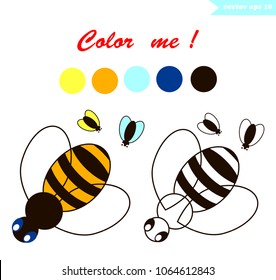 Simple bee coloring page for children. Element for the kids book, educational programm, game, poster, sticker, print. Vector illustration.