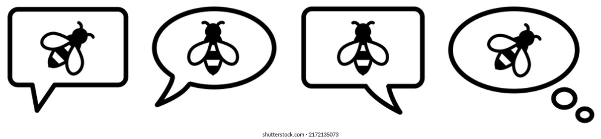 Simple Bee Icon In Speech Bubble, Different Version. Ask, Talk Or Think About Bees Concept