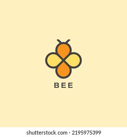 Simple bee logo design vector in cream yellow orange color