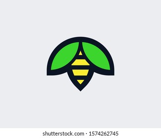 simple bee logo with wings using the shape of a leaf. editable and easy to custom