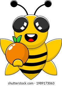 simple bee mascot holding orange vector cartoon character