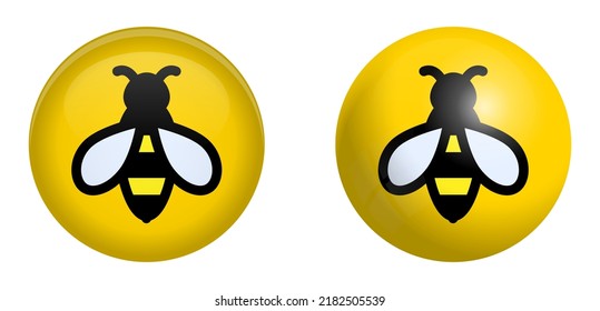 Simple bee symbol in yellow sphere or 3d circle