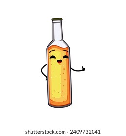 caricatura del personaje de una botella de cerveza simple. bebida negra, barra de símbolos, signo de carácter de botella de cerveza simple verde en blanco. ilustración vectorial de símbolo aislado