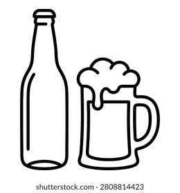 Simple beer bottle and frothy mug illustration for drinks and pub design