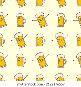 simple beer on large size simple vector design, beer on mug, barrel and bottle pattern vector design