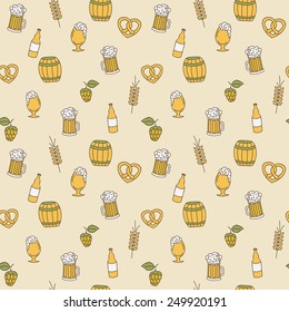 Simple beer seamless pattern. Doodle design. Vector illustration.