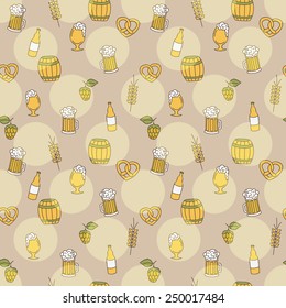 Simple beer seamless pattern. Doodle style. Vector illustration.