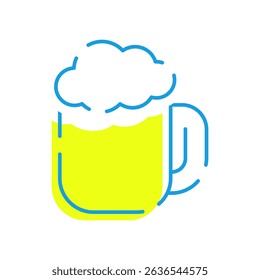 Simple beer vector icon illustration in yellow and blue colors.